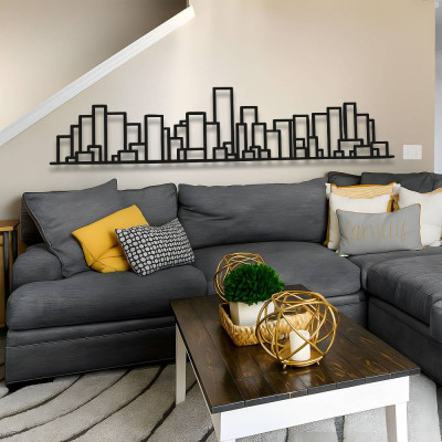 Soyut Şehir Silüeti Metal Duvar Tablosu Salon Ofis Dekoru Geometrik Skyline Metal Tablo