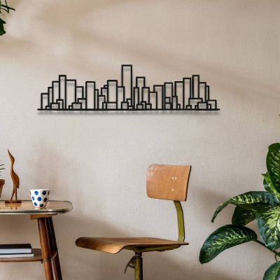 Soyut Şehir Silüeti Metal Duvar Tablosu Salon Ofis Dekoru Geometrik Skyline Metal Tablo