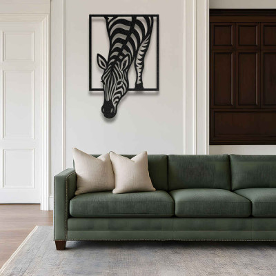 Çerçeveli Zebra Figürü Metal Duvar Tablosu Salon Dekoru Safari Hayvan Metal Tablo