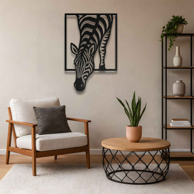 Çerçeveli Zebra Figürü Metal Duvar Tablosu Salon Dekoru Safari Hayvan Metal Tablo