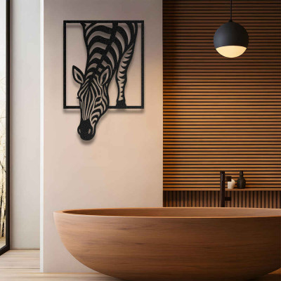 Çerçeveli Zebra Figürü Metal Duvar Tablosu Salon Dekoru Safari Hayvan Metal Tablo
