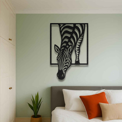 Çerçeveli Zebra Figürü Metal Duvar Tablosu Salon Dekoru Safari Hayvan Metal Tablo