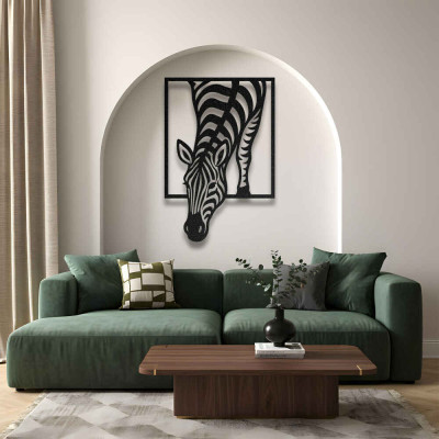 Çerçeveli Zebra Figürü Metal Duvar Tablosu Salon Dekoru Safari Hayvan Metal Tablo