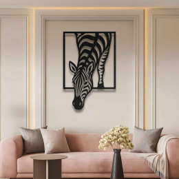 Çerçeveli Zebra Figürü Metal Duvar Tablosu Salon Dekoru Safari Hayvan Metal Tablo