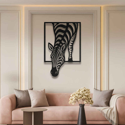 Çerçeveli Zebra Figürü Metal Duvar Tablosu Salon Dekoru Safari Hayvan Metal Tablo