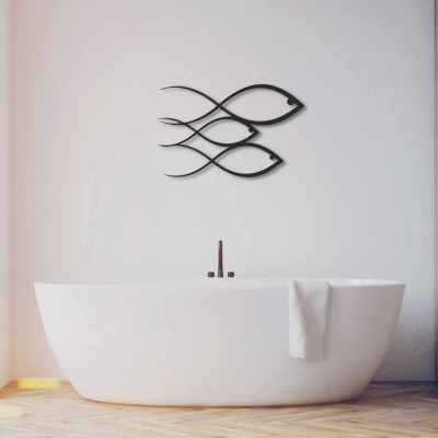 Balık Ailesi Duvar Oda Ev Aksesuarı Metal Tablo 