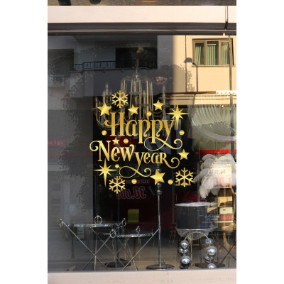 Yeni Yıla Yılbaşına Özel Zarif Şık Elegant Özel Tasarım Gold Renk Yılbaşı Vitrin Stickerı Yeni Yıla Yılbaşına Özel Zarif Şık Elegant Özel Tasarım Gold Renk Yılbaşı Vitrin Stickerı