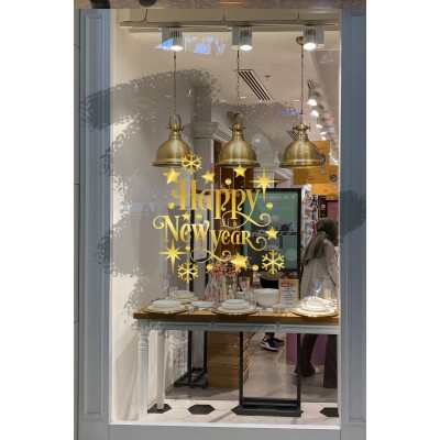 Yeni Yıla Yılbaşına Özel Zarif Şık Elegant Özel Tasarım Gold Renk Yılbaşı Vitrin Stickerı Yeni Yıla Yılbaşına Özel Zarif Şık Elegant Özel Tasarım Gold Renk Yılbaşı Vitrin Stickerı