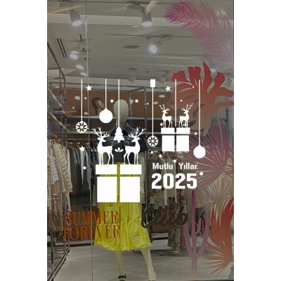 Hediye Paketleri Üzerinde Duran Geyikler Yılbaşı Süslemeleri 115x108cm