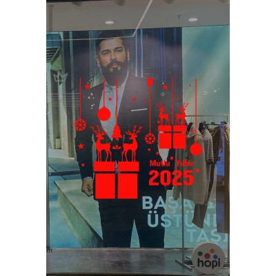 Hediye Paketleri Üzerinde Duran Geyikler Yılbaşı Süslemeleri 115x108cm