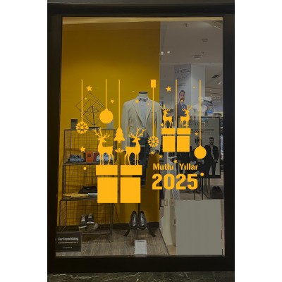 Hediye Paketleri Üzerinde Duran Geyikler Yılbaşı Süslemeleri 115x108cm