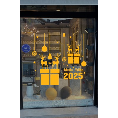 Hediye Paketleri Üzerinde Duran Geyikler Yılbaşı Süslemeleri 115x108cm