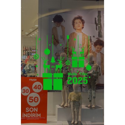 Hediye Paketleri Üzerinde Duran Geyikler Yılbaşı Süslemeleri 115x108cm