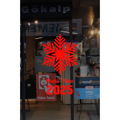 Yılbaşı Süslemeleri Kar Tanesi ve Mutlu Yıllar 2025 90x53cm