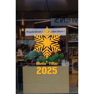 Yılbaşı Süslemeleri Kar Tanesi ve Mutlu Yıllar 2025 90x53cm