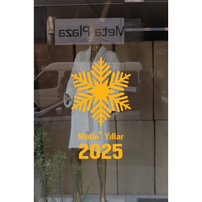 Yılbaşı Süslemeleri Kar Tanesi ve Mutlu Yıllar 2025 90x53cm