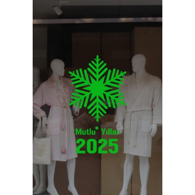 Yılbaşı Süslemeleri Kar Tanesi ve Mutlu Yıllar 2025 90x53cm