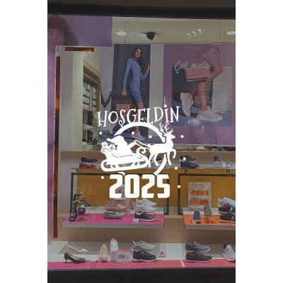 Geyik ve Noel Baba Kar Taneleri ve Hoşgeldin 2025 Yazısı Yılbaşı Süslemeleri