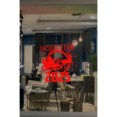 Geyik ve Noel Baba Kar Taneleri ve Hoşgeldin 2025 Yazısı Yılbaşı Süslemeleri