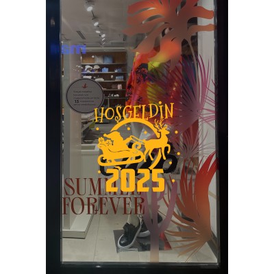 Geyik ve Noel Baba Kar Taneleri ve Hoşgeldin 2025 Yazısı Yılbaşı Süslemeleri