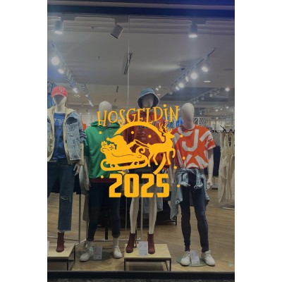 Geyik ve Noel Baba Kar Taneleri ve Hoşgeldin 2025 Yazısı Yılbaşı Süslemeleri