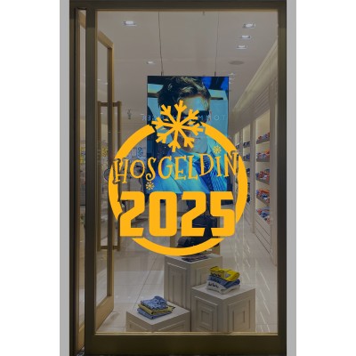 Silindir Üzerinde Büyük Kar Tanesi ve Hoşgeldin 2025 Yazısı Yılbaşı Süslemeleri