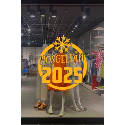 Silindir Üzerinde Büyük Kar Tanesi ve Hoşgeldin 2025 Yazısı Yılbaşı Süslemeleri