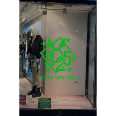 Çerçeve İçinde Happy New Year 2025 Yazısı Yılbaşı Süslemeleri Yeni Yıl Yılbaşı Vitrin Cam Sticker