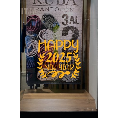 Taç Happy New Year 2025 Yazısı Yılbaşı Süslemeleri Yeni Yıl Yılbaşı Vitrin Cam Sticker