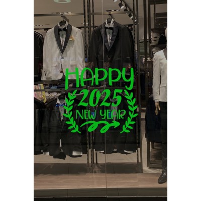Taç Happy New Year 2025 Yazısı Yılbaşı Süslemeleri Yeni Yıl Yılbaşı Vitrin Cam Sticker