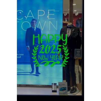 Taç Happy New Year 2025 Yazısı Yılbaşı Süslemeleri Yeni Yıl Yılbaşı Vitrin Cam Sticker