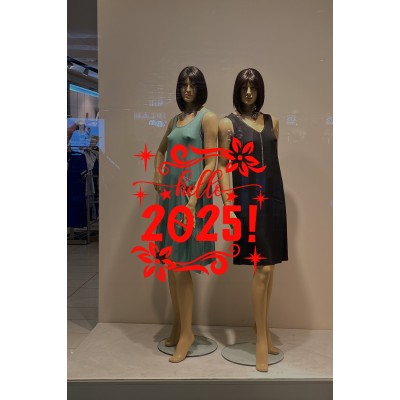 Çiçekler Yıldızlar Hello 2025 Yılbaşı Süslemeleri Yeni Yıl Yılbaşı Vitrin Cam Sticker