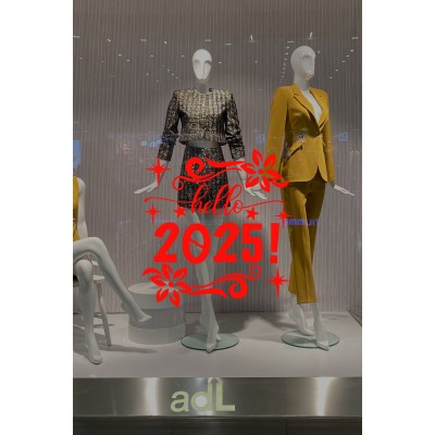 Çiçekler Yıldızlar Hello 2025 Yılbaşı Süslemeleri Yeni Yıl Yılbaşı Vitrin Cam Sticker