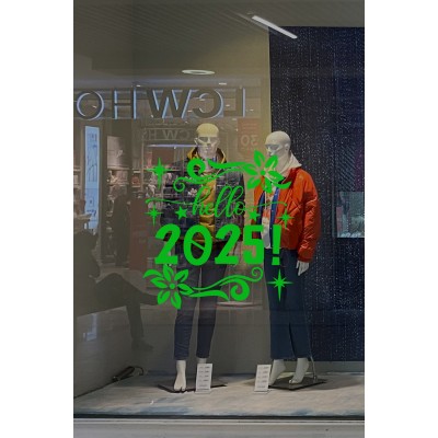 Çiçekler Yıldızlar Hello 2025 Yılbaşı Süslemeleri Yeni Yıl Yılbaşı Vitrin Cam Sticker