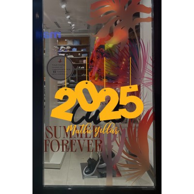 Yılbaşı Vitrin için İp İle Asılmış 2025 Yazısı Sticker 115x84cm