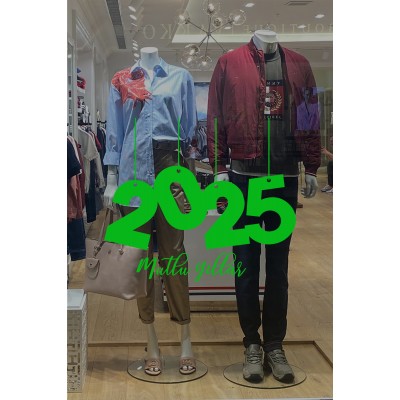 Yılbaşı Vitrin için İp İle Asılmış 2025 Yazısı Sticker 115x84cm