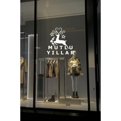 Yeni Yıla Özel Mutlu Yıllar Yazısı Geyik Süslemesi ve Kar Tanesi Yılbaşı Stickerları