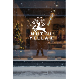 Yeni Yıla Özel Mutlu Yıllar Yazısı Geyik Süslemesi ve Kar Tanesi Yılbaşı Stickerları