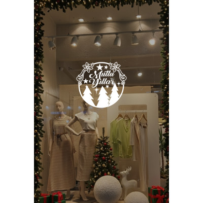 Yeni Yıla Özel Mutlu Yıllar Yazısı Yılbaşı Ağacı Süslemeleri ve Kar Tanesi Yılbaşı Stickerları