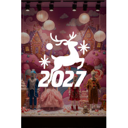 Geyik ve Yıldız Motifli 2027 Yeni Yıl Cam Sticker - Mağaza Vitrin Yılbaşı Dekoru