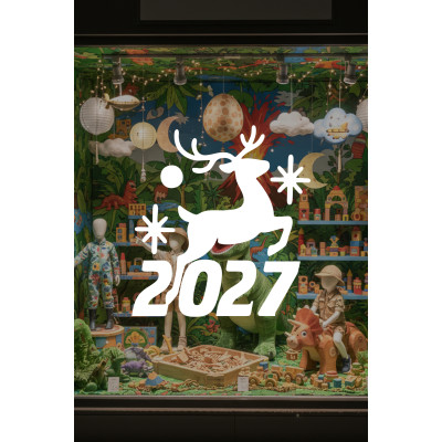 Geyik ve Yıldız Motifli 2027 Yeni Yıl Cam Sticker - Mağaza Vitrin Yılbaşı Dekoru