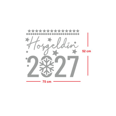 El Yazısı İle Hoşgeldin 2027 Yazısı ve Kar Tanesi Cam Vitrin Mağaza Süslemeleri