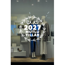 Yeni Yıla Özel 2027 Mutlu Yıllar Yazısı Taç Süslemesi Yılbaşı Stickerları