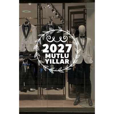 Yeni Yıla Özel 2027 Mutlu Yıllar Yazısı Taç Süslemesi Yılbaşı Stickerları