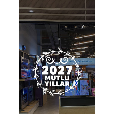 Yeni Yıla Özel 2027 Mutlu Yıllar Yazısı Taç Süslemesi Yılbaşı Stickerları