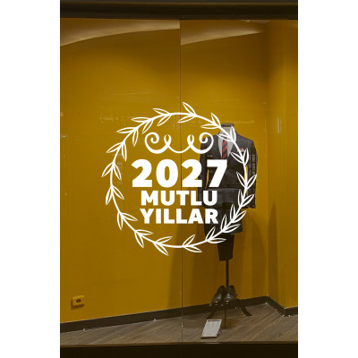Yeni Yıla Özel 2027 Mutlu Yıllar Yazısı Taç Süslemesi Yılbaşı Stickerları