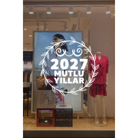 Yeni Yıla Özel 2027 Mutlu Yıllar Yazısı Taç Süslemesi Yılbaşı Stickerları