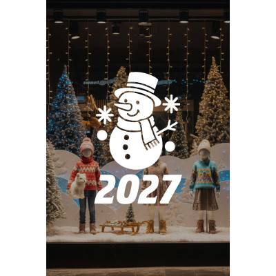 2027 Kardan Adam Cam Çıkartması - Yılbaşı Cam Vitrin Sticker