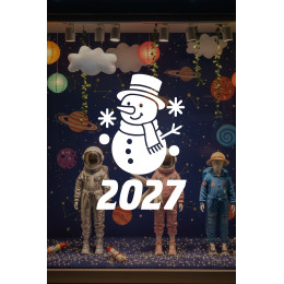 2027 Kardan Adam Cam Çıkartması - Yılbaşı Cam Vitrin Sticker
