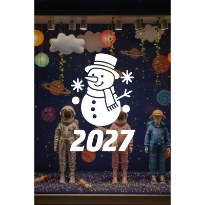 2027 Kardan Adam Cam Çıkartması - Yılbaşı Cam Vitrin Sticker